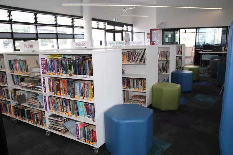 School library - rows of shelves with books