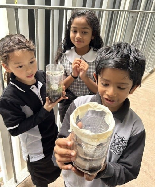 3 students holding jars