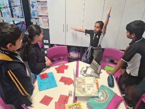 Students working together on a project in a classroom