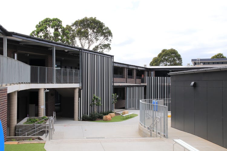 School building and concrete area